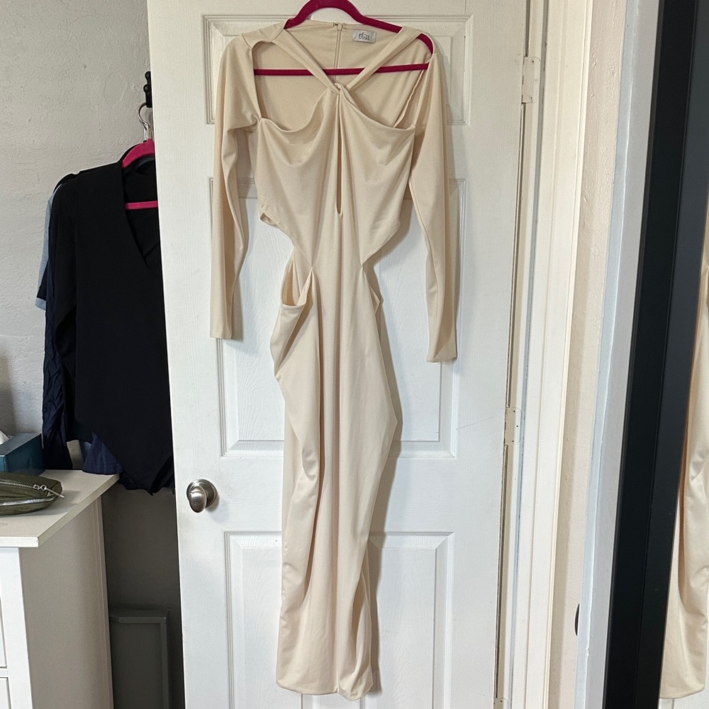 Oh Polly Elegant Cream Long Sleeve Dress